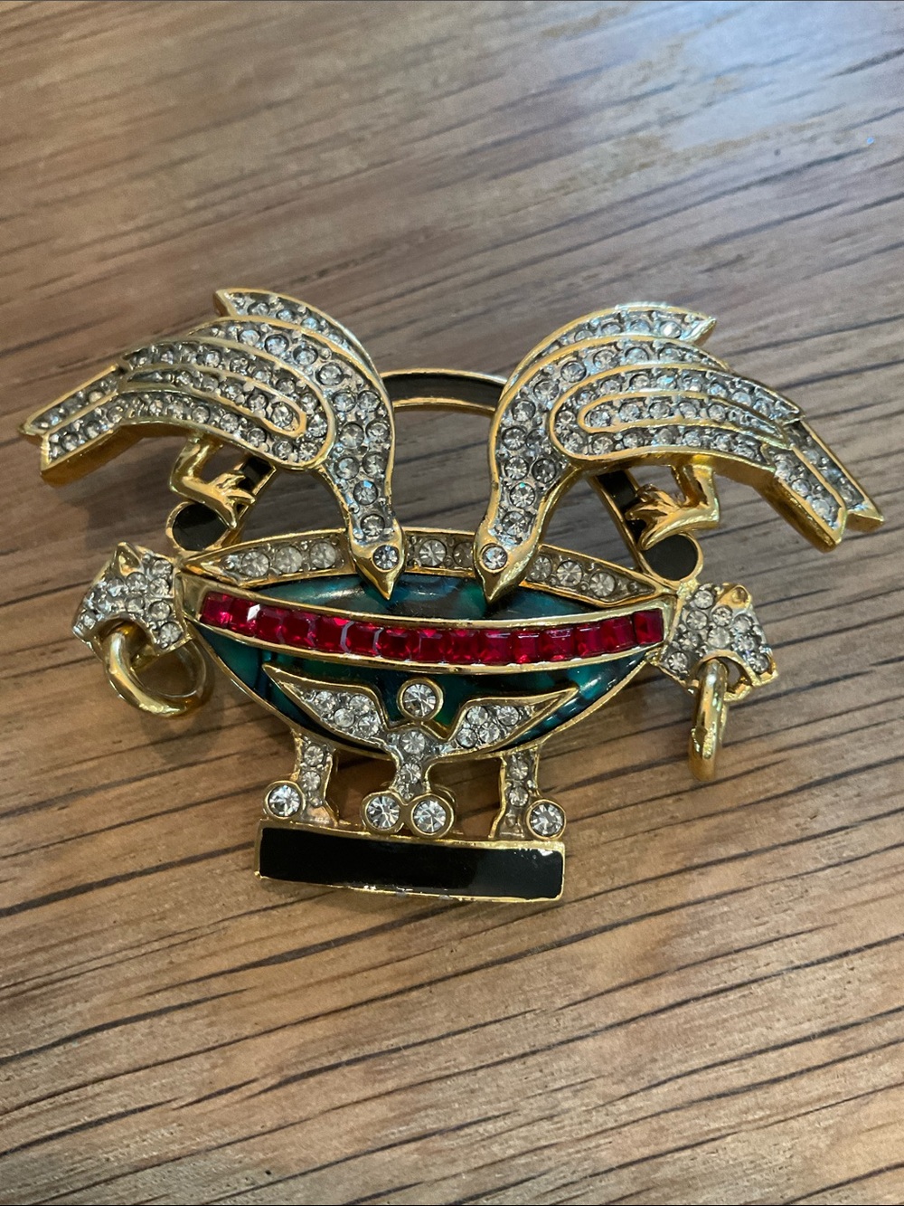 Vintage Butler Rhinestone Bird Bath Brooch, Hollywood Regency Pendant